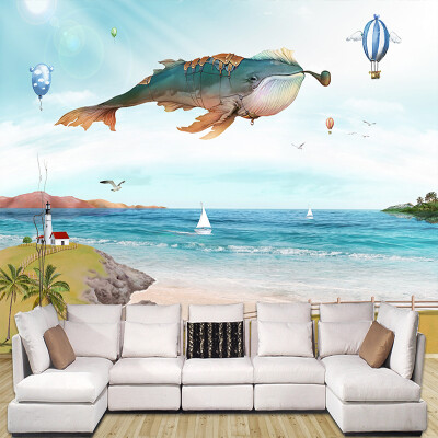 

Custom Wall Mural Non-woven Wallpaper Kids Hand Painted Cartoon Whale Balloon Children Room Bedroom Wall Decoration Wallpapers