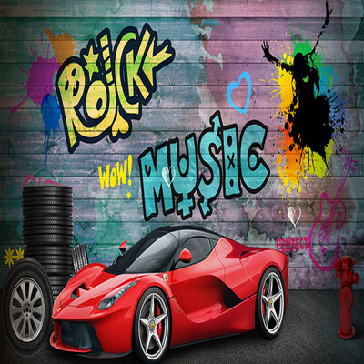 

Custom Any Size Mural 3D Stereo Red Sports Car Graffiti Wallpaper Retro Cafe Restaurant Backdrop Wall Decor Fresco Papel Murals