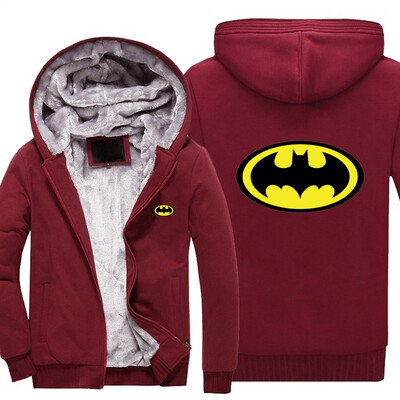 

2018 New USA SIZE Men Winter Autumn Hoodies Batman pattern Fleece Coat Baseball Uniform Sportswear Jacket wool