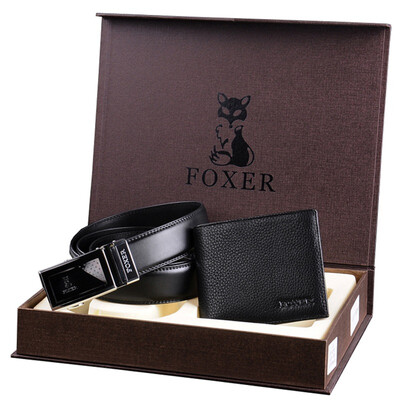

Gold Fox (FOXER) Fashion Men's Belt Gift Set Two-piece Automatic Buckle Belt Short Leather Wallet (Wallet + Belt) Male LA01F01 Black