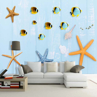 

Custom 3D Mural Wallpaper Simple Modern Mediterranean Style Starfish Shells Fish Blue Children Room Bedroom Decor Wall Painting