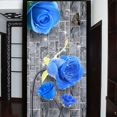 

Подгонянные обои 3D Mural Современная творческая синяя роза Кирпичная стена 3D Сидящий вход Вход Коридор Заставка Обои для стен