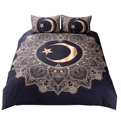 

iDouillet Star & Moon Mandala Lotus Print Bedding Set Reversible Duvet Cover&Pillowcase Twin Full King Quee Size Gold & Black