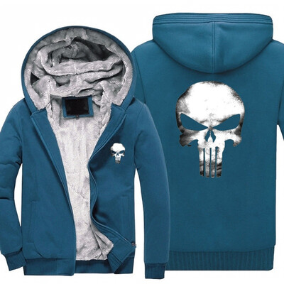 

New Winter Warm Hoodies Anime skull PUNISHER skull Hooded Coat Thick Zipper men cardigan Jacket Sweatshirt USA Size