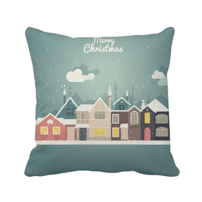 

Christmas House Festival Illustration Square Throw Pillow Insert Cushion Cover Home Sofa Decor Gift