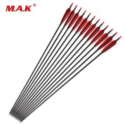 

12 pcs 80cm Spine 500 Carbon Arrow with 2 Red 1 Black Turkey Feathers for Archery Training Shooting Hunting Target