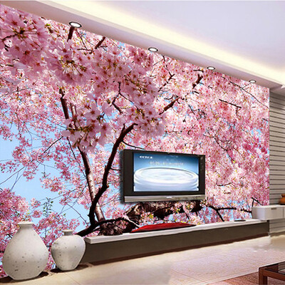 

Custom Any Size 3D Wall Mural Romantic Beautiful Cherry Blossom Landscape Photo Mural Wallpaper Living Room Restaurant 3D Decor