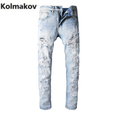 

2018 new arrival high quality fashion slim holes casual mens jeans