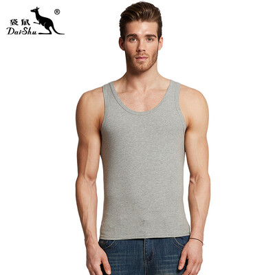 

Kangshu DaiShu mens vest round neck tight-fitting sports fitness sweat vest summer bottoming Slim type solid color cotton sweatshirt ash gray
