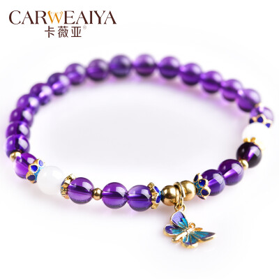 

Carweaiya amethyst single ring design bracelet Cloisonne Butterfly Pendant Chinese style traditional hand-made