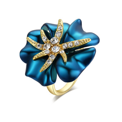 

yoursfs ® 18k rose позолоченные синий цветок кольца использовать австрийский кристалл живописи модные украшения