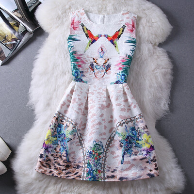 

CANIS@Fashion Printed Women's Sleeveless Bodycon Kissing Parrot Pattern Dress