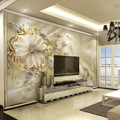 

Custom 3D Mural Wallpaper European Style Diamond Jewelry Golden Flower Backdrop Decor Mural Modern Art Wall Painting Living Room