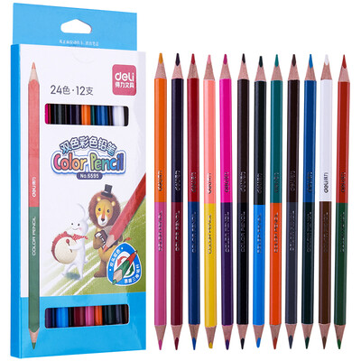 

Deli deli 24 color carton double-headed color pencil easy to color fill pen triangle pole color lead 12 box 6595
