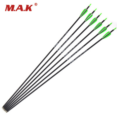 

6 pcs 30 Inches Spine 700 Carbon Arrow with Green White Feature for CompoundRecurve Bow Hunting Shooting