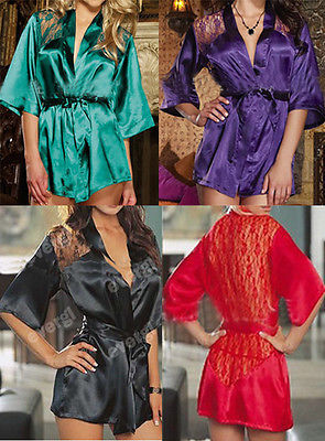 

Sexy Women Satin Lace Lingerie Ladies Lace Sleepwear Nightwear Nightdress Robe