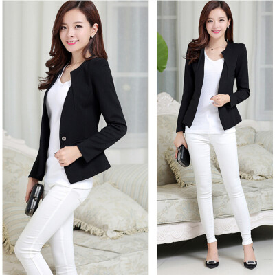 

CANIS@Fashion Women's Slim One Button Short Long Sleeves Blazer Suit Jacket Coat