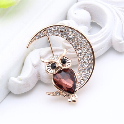 

New Arrived Ladies Animal Rhinestone Twilight Brooch Owl Moon Broches Brooches Lapel Pin Jewelry Women Banquet Festival Gift