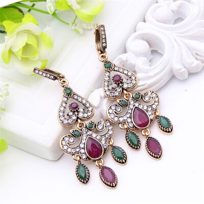 

Luxury Arabesque Drop Earrings For Women Turkish Vintage Long Earring Antique Gold Color Color Resin Brincos Ethnic Pendientes