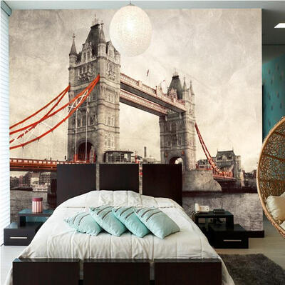 

Custom photo wallpaper European fashion London Bridge Restaurant lounge backdrop wallpaper mural British style bar wallpaper