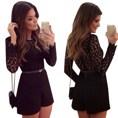 

Lovaru ™New 2015 fashion Vestido MODA black lace patchwork jumpsuit macacao feminino lace patchwork jumpsuit