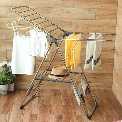 

Ou Runzhe drying rack stainless steel airfoil landing folding multi-purpose drying rack indoor&outdoor balcony clothes rod modified gray