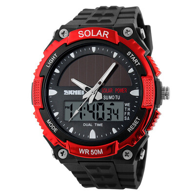

Mens Dual Display Sport Watch Solar Power Waterproof Electronic Watch