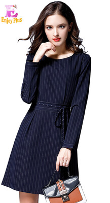 

L XL XXL 3XL 4XL 5XL plus size office new fall 2017 dress women long sleeve big size blue striped belt elegant knee length lady