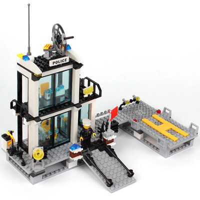 

KAZI 6726 Police Station Building Blocks Вертолетная лодка Модель Кирпичи Игрушки Совместимый знаменитый бренд brinquedos День рождения