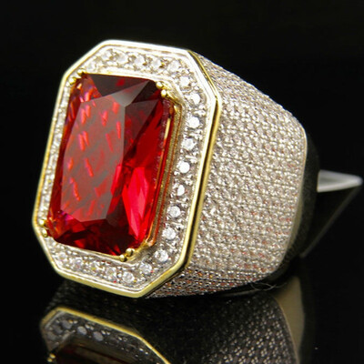 

AAA New Fashion Popular Mens 18K Yellow Gold Plated Engagement shinng Ring with 260pcs small white zircon stones around Size 8-1