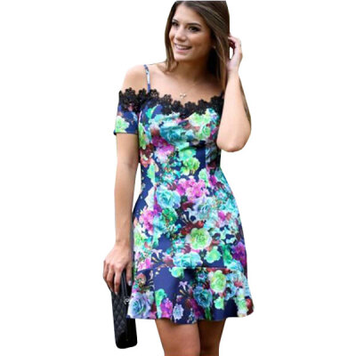 

Lovaru ™summer style 2015 new women dress The European version of 2015 new female fashion tape printing lace dress