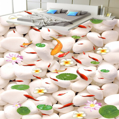 

Free Shipping porch bedroom home flooring painting Pebble lotus carp self-adhesive PVC floor wallpaper mural 250cmx200cm