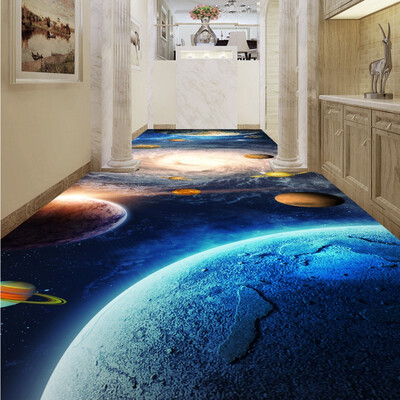 

Free Shipping Gorgeous Space Planet flooring painting wallpaper Toilet Corridor bathroom waterproof wear floor mural 250cmx200cm