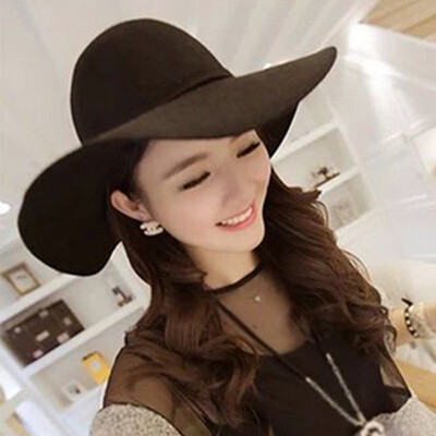 

New Vintage Women Lady Wool Felt Floppy Wide Brim Fedora Bowler Cloche Hat Cap black