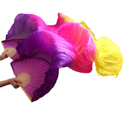 

2017 Stage Performance 100 Silk Belly Dance Fans Gradient Colour Dance Accessories Belly Dancing Silk Fans PurpleRoseYellow