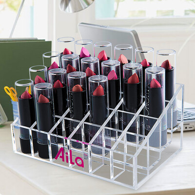 

AILA Black Clear Acrylic 24 Grids Держатель для губной помады Акриловая подставка для губной помады Lippies Блеск для губ Косметика для хранения вещей