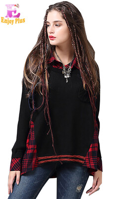 

M High Quality chest 88-92cm vintage cotton new spring 2018 red plaid blouse women long sleeve loose casual knitted tops female