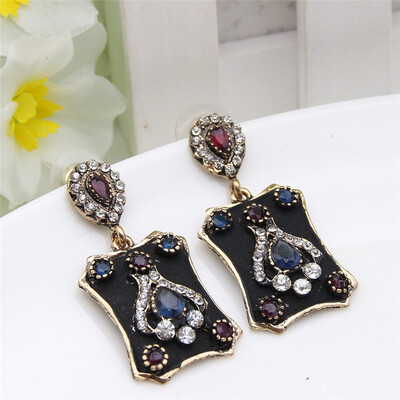 

Vintage Turkish Women Heart Long Drop Earrings Resin Paint Flower Jewelry Antique Gold Color Retro Arabia India Bridal Bijoux