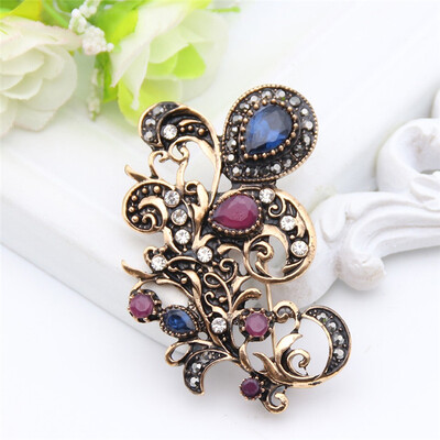 

винтаж турецких женщин тюльпаны цветок смолы, брошь Pins старого золота цвет кудрявый арабеск broches украшения Mellow хиджаб лацк