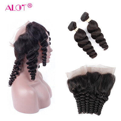

Alot Virgin Peruvian Loose Wave 22x4x2 Закрытие Перуанская 360 кружева Фронтальная свободная волна с 2 связями Virgin Human Hair