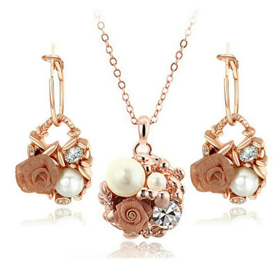 

Yoursfs® 18K Rose Gold Plated Flowers Blooming Necklace And Earring Jewelry Use Austrian Crystal Bridal Sets