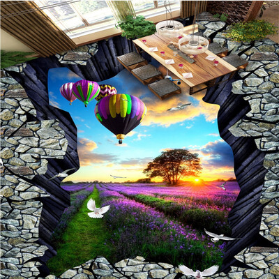 

Free Shipping Lavender Manor Landscape 3D Stereo Painting living room bedroom floor wallpaper mural 250cmx200cm