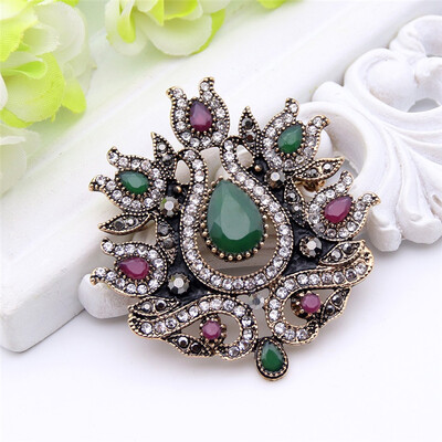 

Vintage Turkish Women Tulips Brooch Pin Antique Gold Color Flower Resin Jewelry Brooches Ladies Scarf Hijab Pins Broches Bijoux