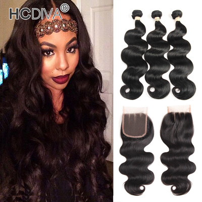 

HCDIVA Mongolian Virgin Hair Body Wave 3 Bundles with Lace Closure 44 inch with Baby Hair Mongolian Human Bundle&Closure 4pcs