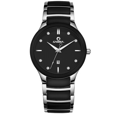 

Simple brand mens watch black&white ceramic men quartz watches with calendar waterproof male wristwatches CASIMA 6003G