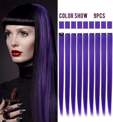 

Rhyme Purple 9PCS Wig Pieces For America Girls&Dolls Clip InOn Colored Hair Extensions
