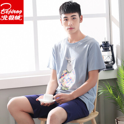 

Arctic velvet men&39s pajamas summer short-sleeved shorts cotton Korean men&39s cotton summer thin home service 4670 gray blue