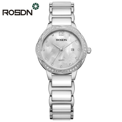 

ROSDN Brand Luxury Women Watches Ladies Ceramic Strap Watch Rose Gold Bracelet Wrist Watch Shell Dial Dress Watch Gift