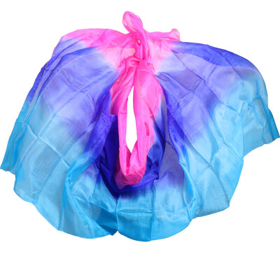 

2017 high quality dance veils handmade natural silk belly dance veil Rose+Royal Blue +Turquoise 250/270*114 cm Dance Props