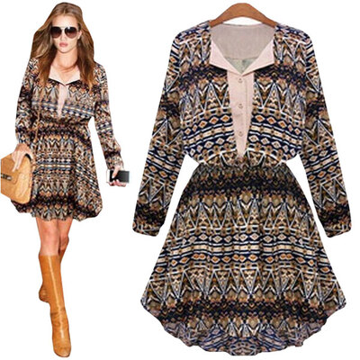 

Lovaru ™New 2015 fashion woman dress casual retro print mini dresses summer 2015 plus size etnico silm elegant vintage
